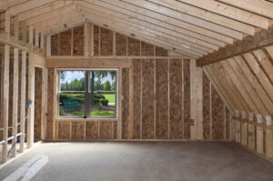 A home addition that is bare. The walls need to be added as it is mostly wood boards.